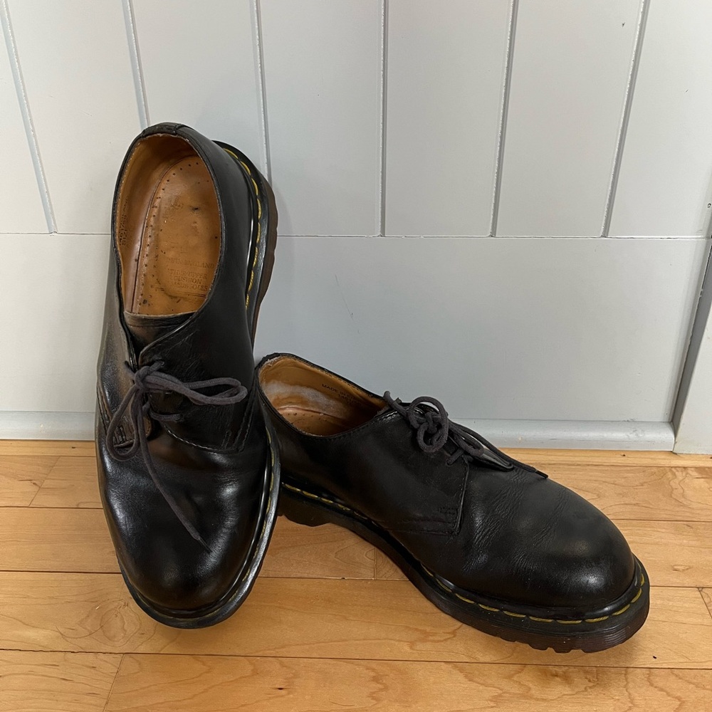 Dr. Martens Black Leather 3-Eye Derby with Yellow Stitching - Picture 2 of 9